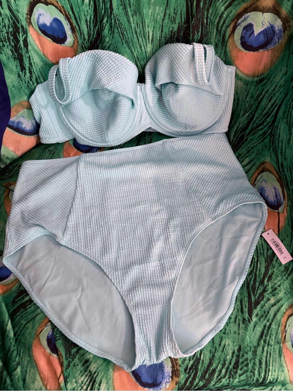 Adore Me Seam textured high-waist bikini set - Light Blue